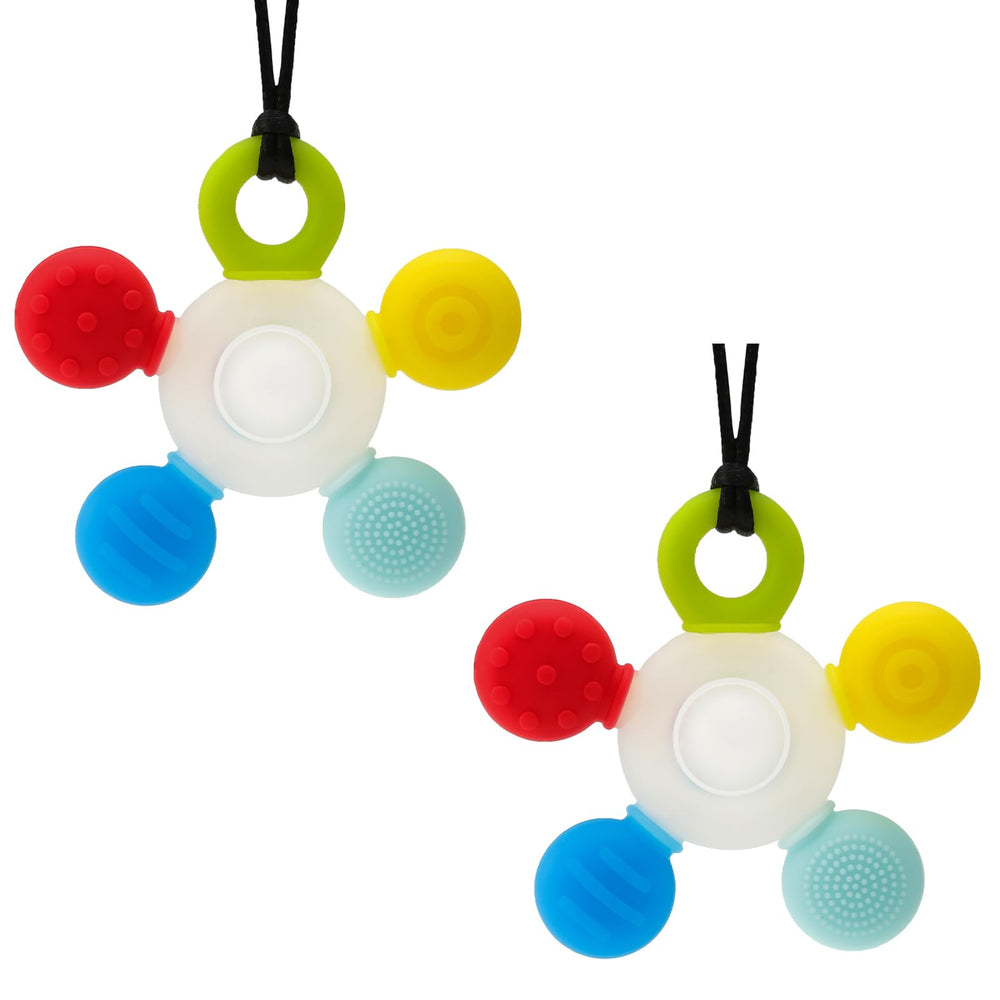 Seeway chewy necklace close-up showing silicone beads for sensory calming