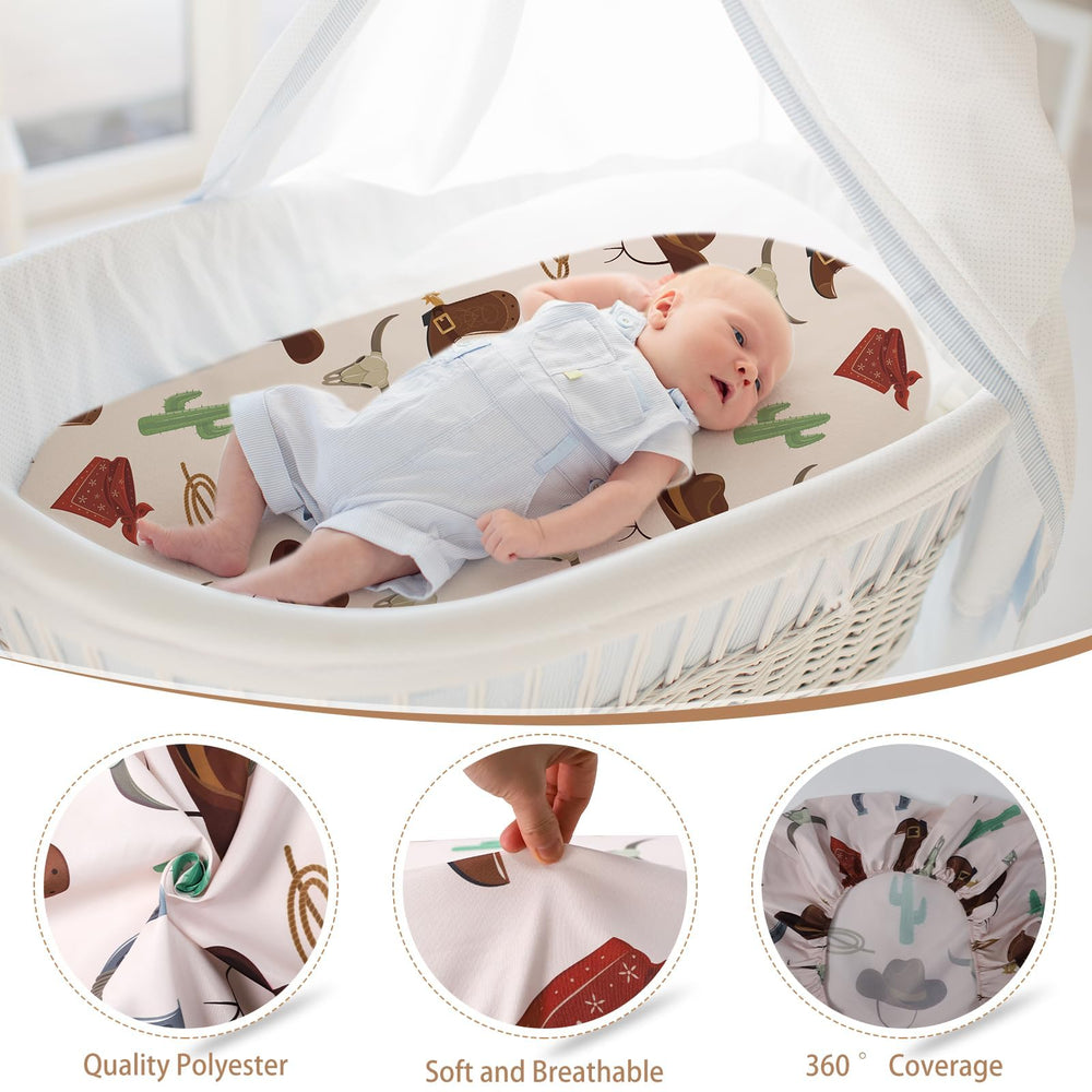 Sel Natural western cowboy bassinet sheets pattern 3 showcases classic motifs for visual stimulation