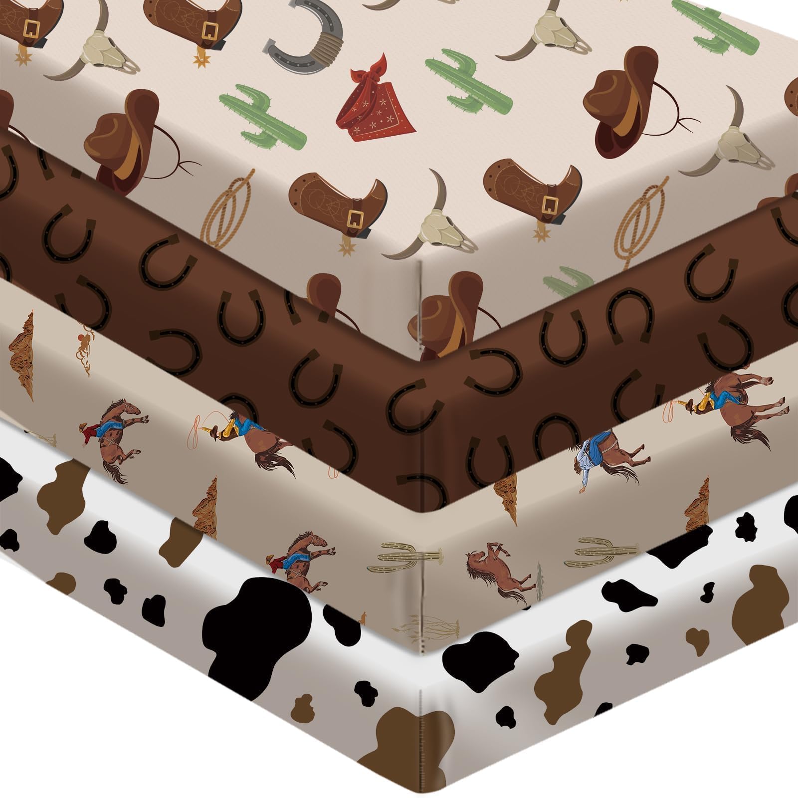 Sel Natural western crib sheets pattern 1 adds cozy nursery decor with a cowboy motif.