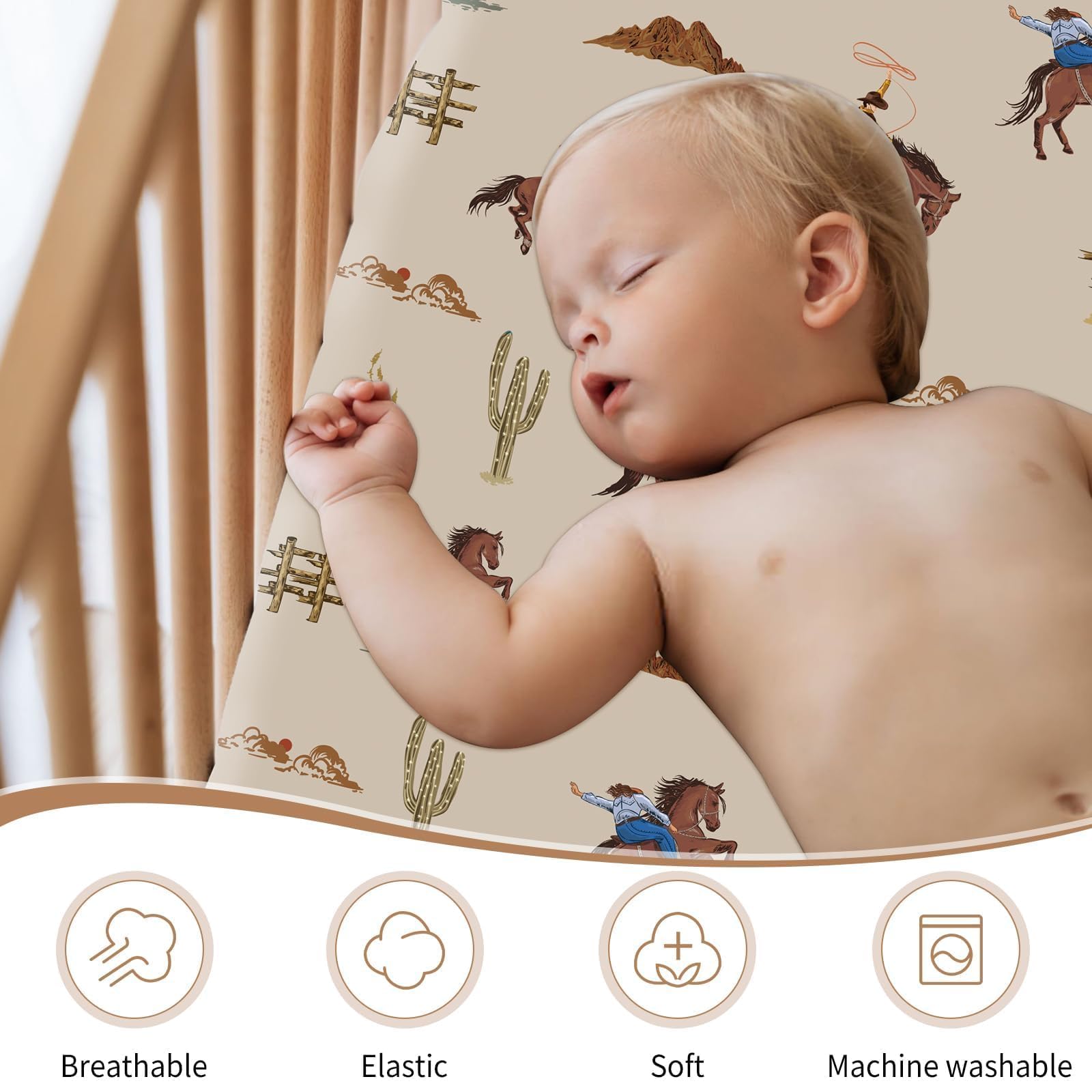 Sel Natural western crib sheets pattern 5 pairs well with existing decor while staying soft.