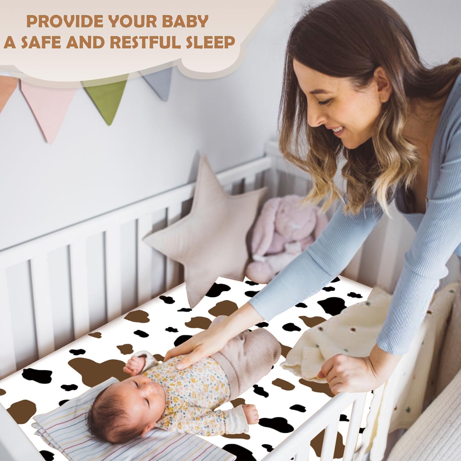 Sel Natural western crib sheets pattern 6 provides breathable comfort for baby sleep.