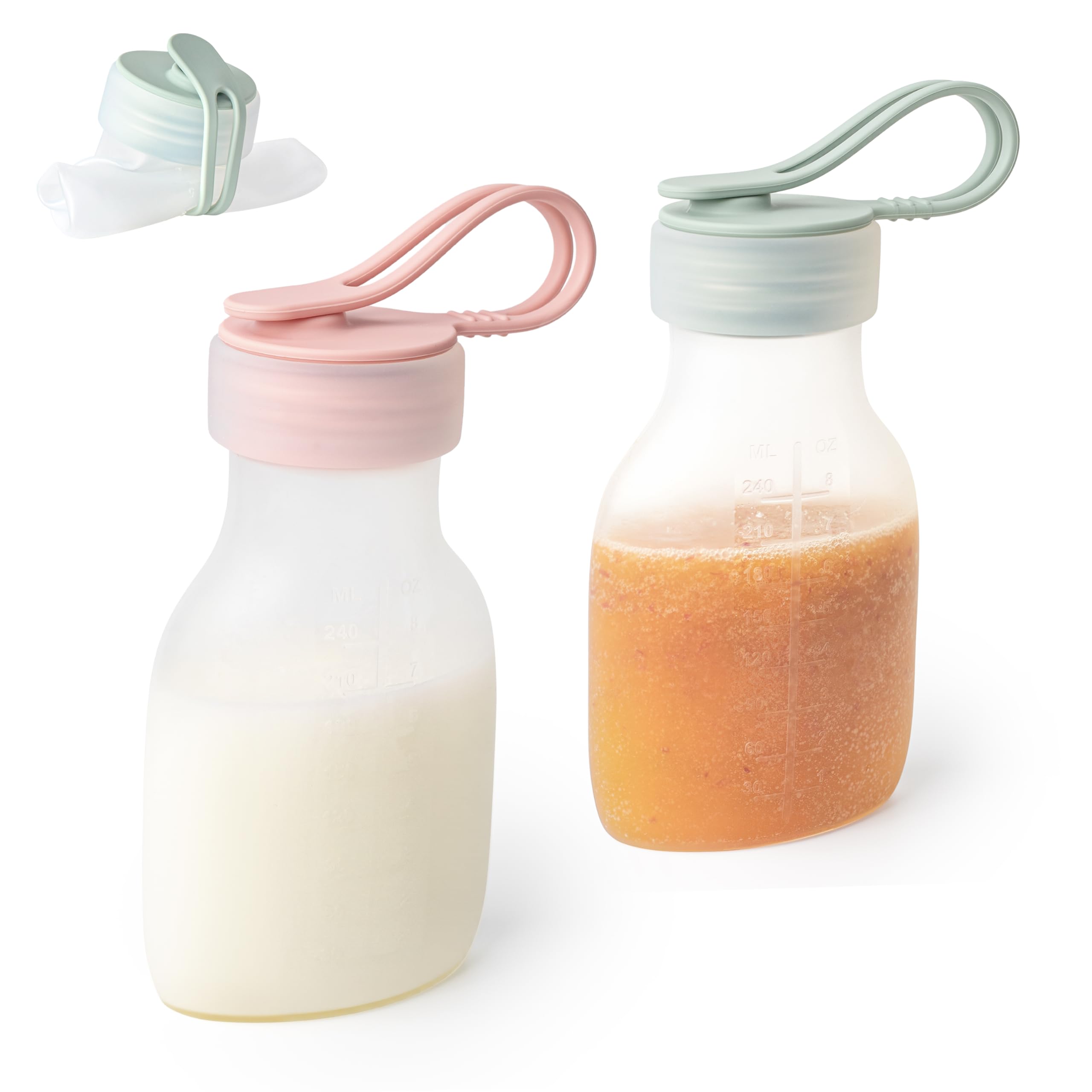 SELECTSHEN platinum silicone pouch front view for 8 oz milk or puree, travel-ready.