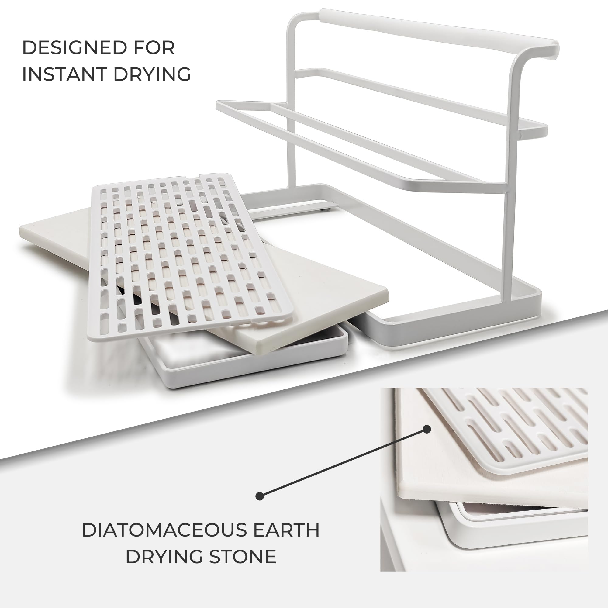 Selegna over-sink drying rack keeps counters tidy after meals.