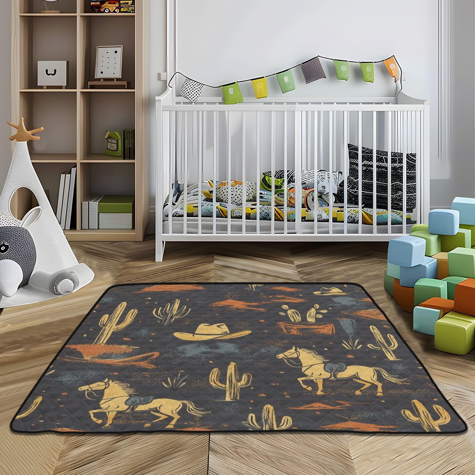 Selerdon cow-print play mat adds playful decor while protecting floors