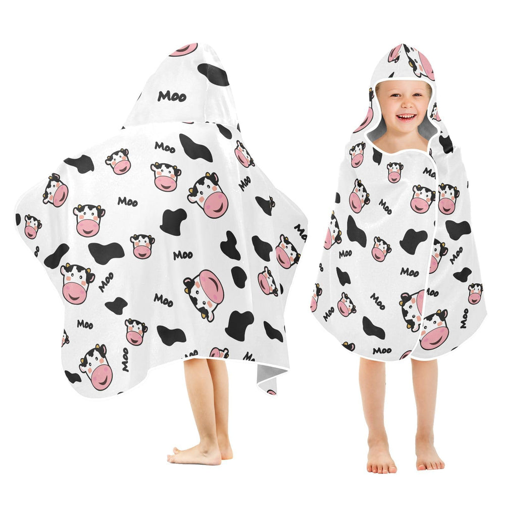 Selerdon Kids cow print hooded towel for bath and beach time, quick-drying.