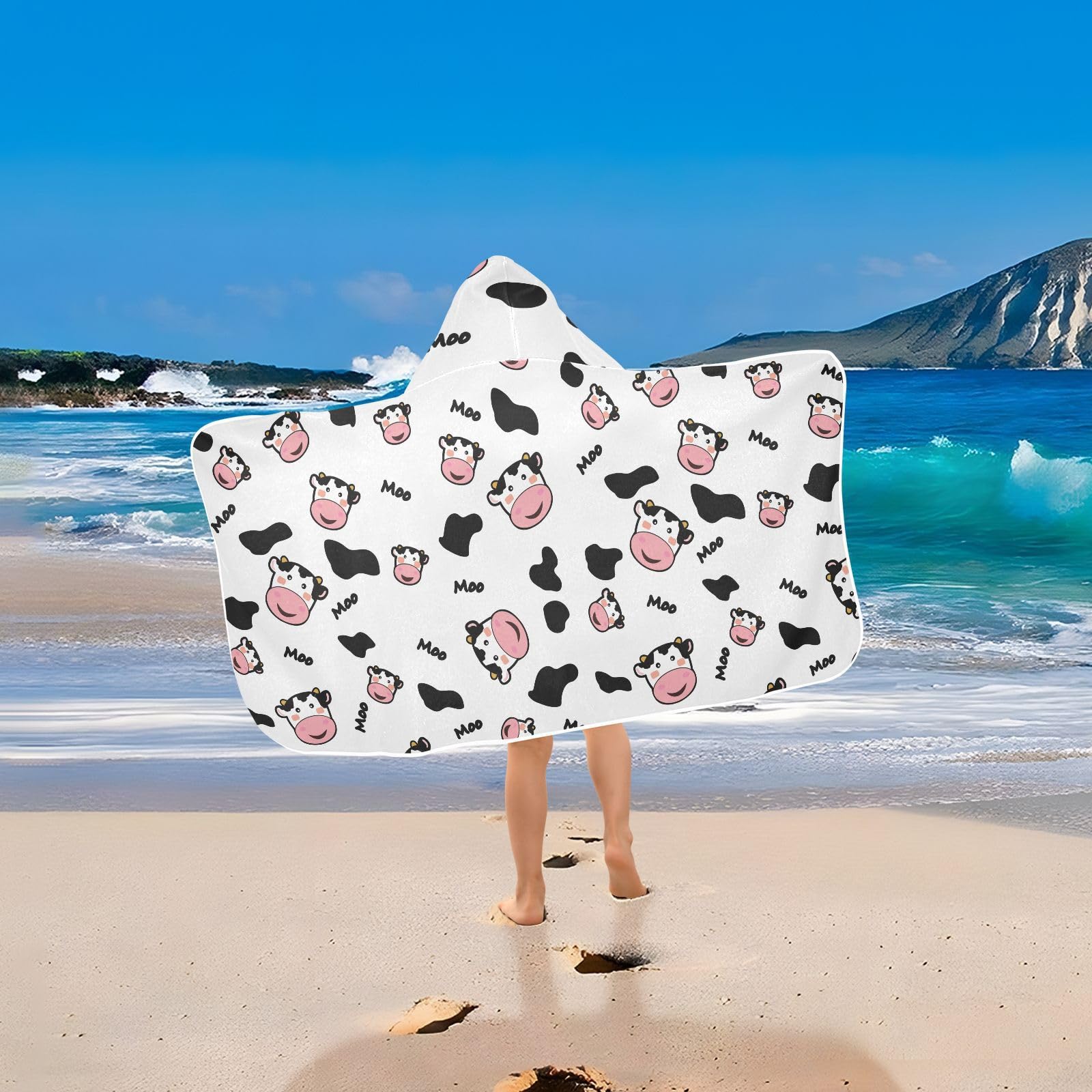 Selerdon Kids sloth pattern towel cozy hooded wrap after swimming.