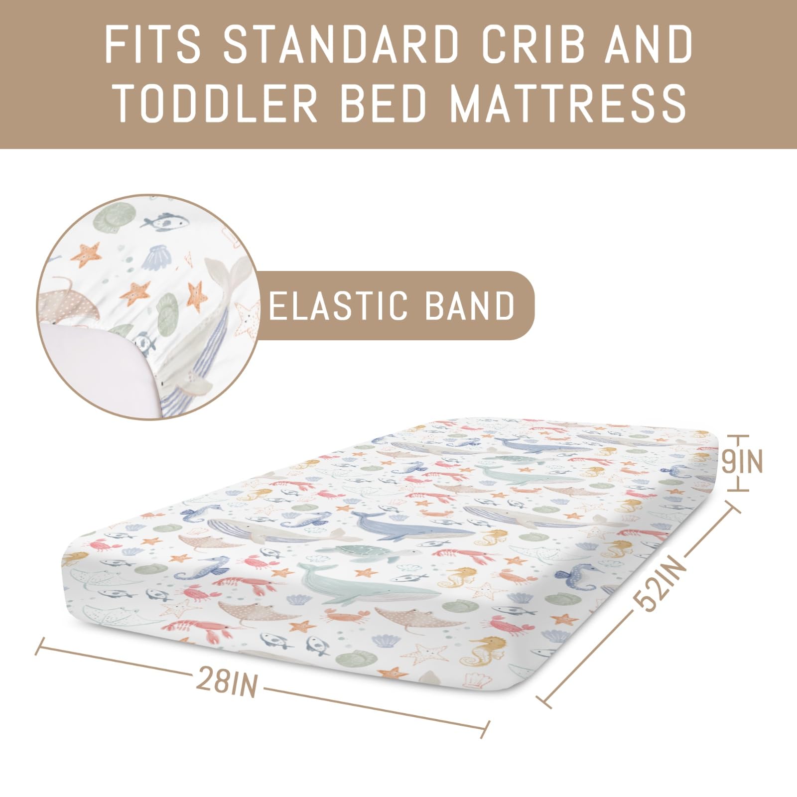 Selgkds Boho Ocean Animals Anchors Crib Sheet nautical vibe.
