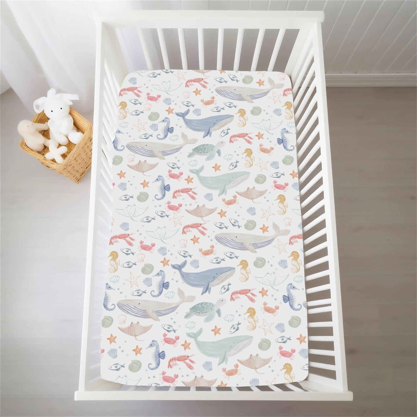 Selgkds Boho Ocean Animals Dolphin Crib Sheet soothing sleep.
