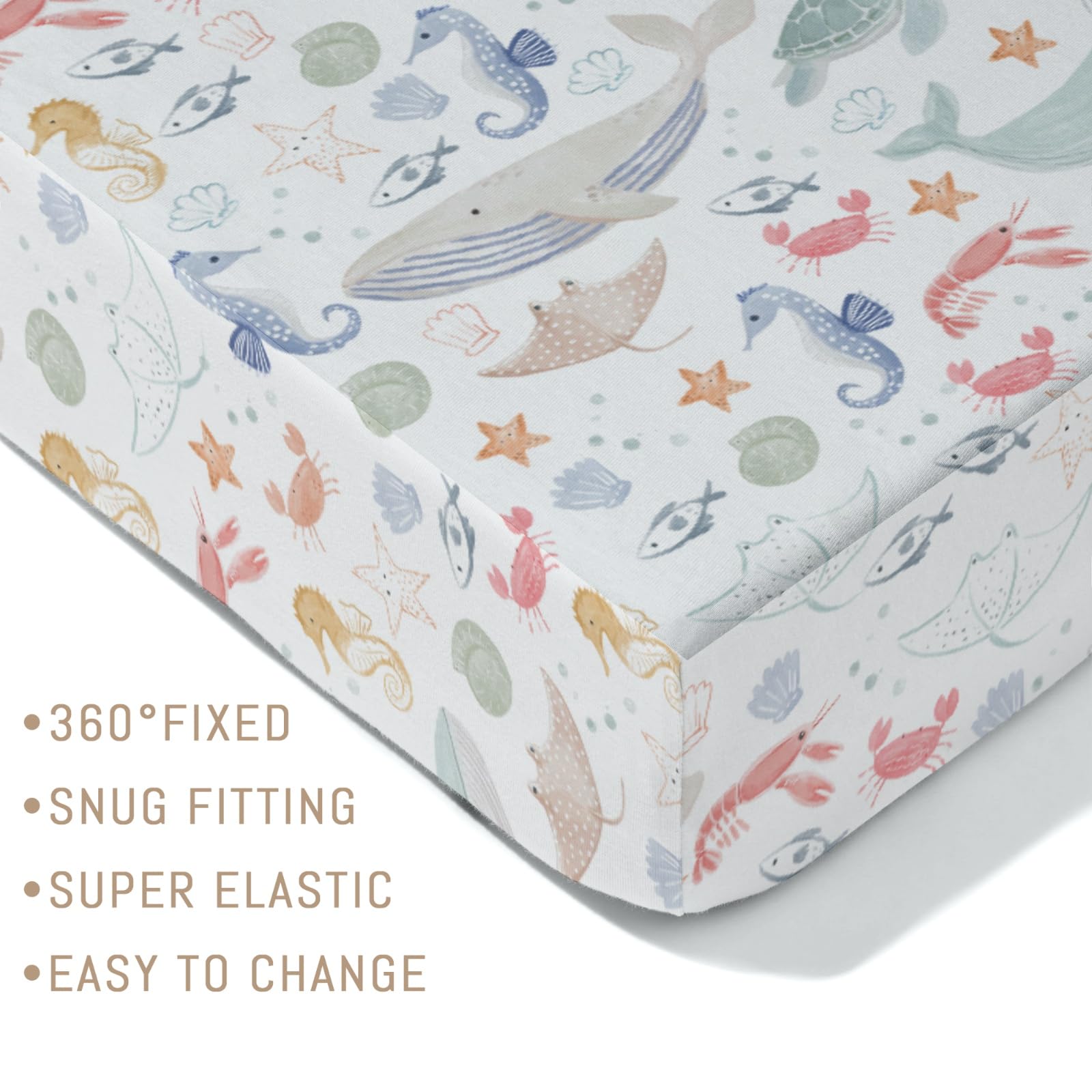 Selgkds Boho Ocean Animals Starfish Crib Sheet brightens bedtime.