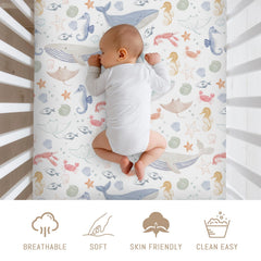 Selgkds Boho Ocean Animals Turtle Crib Sheet provides soft sleep surface.