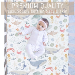 Selgkds Boho Ocean Animals Whale Crib Sheet keeps baby cozy.