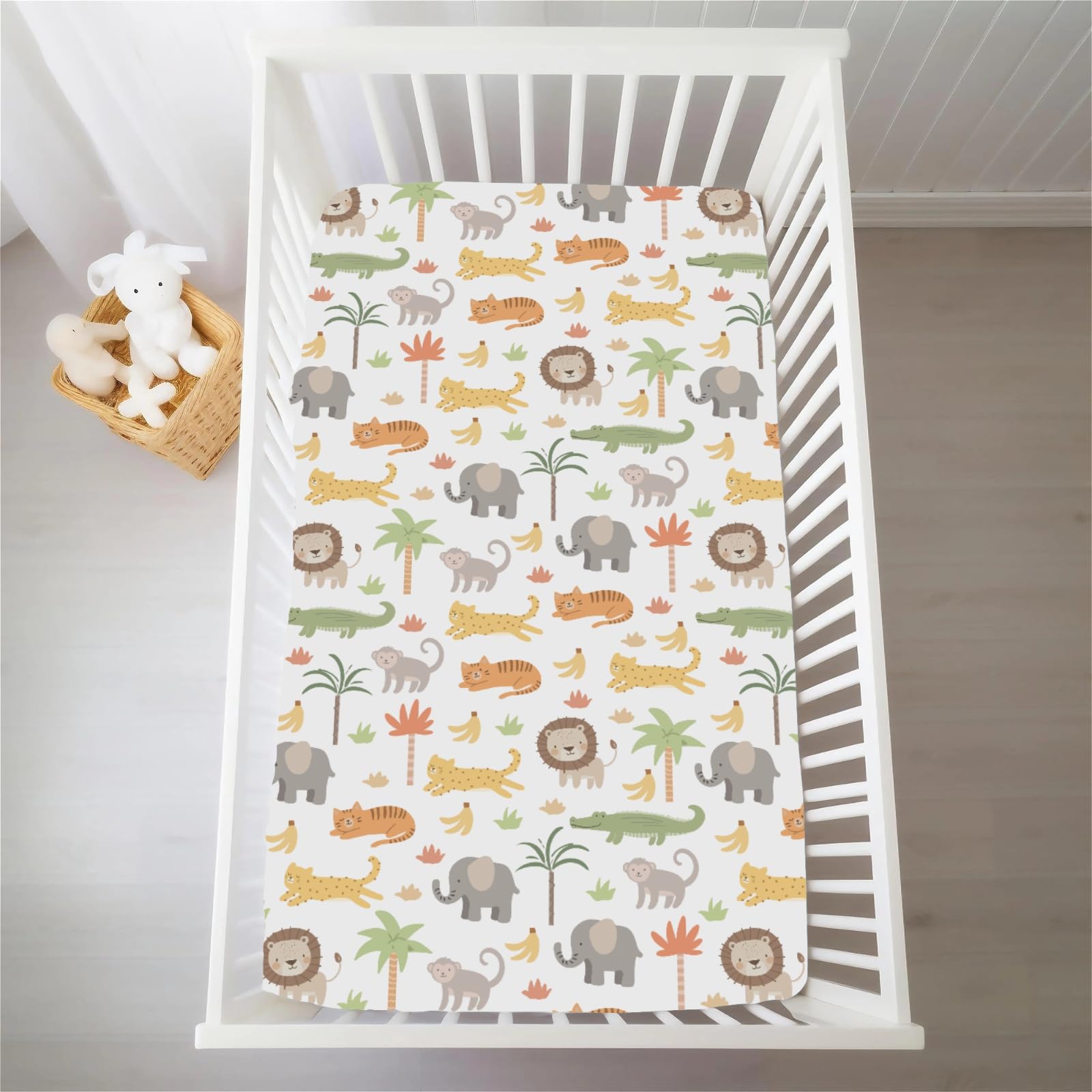 Selgkds Jungle Safari 52x28 crib sheet fits standard mattresses securely