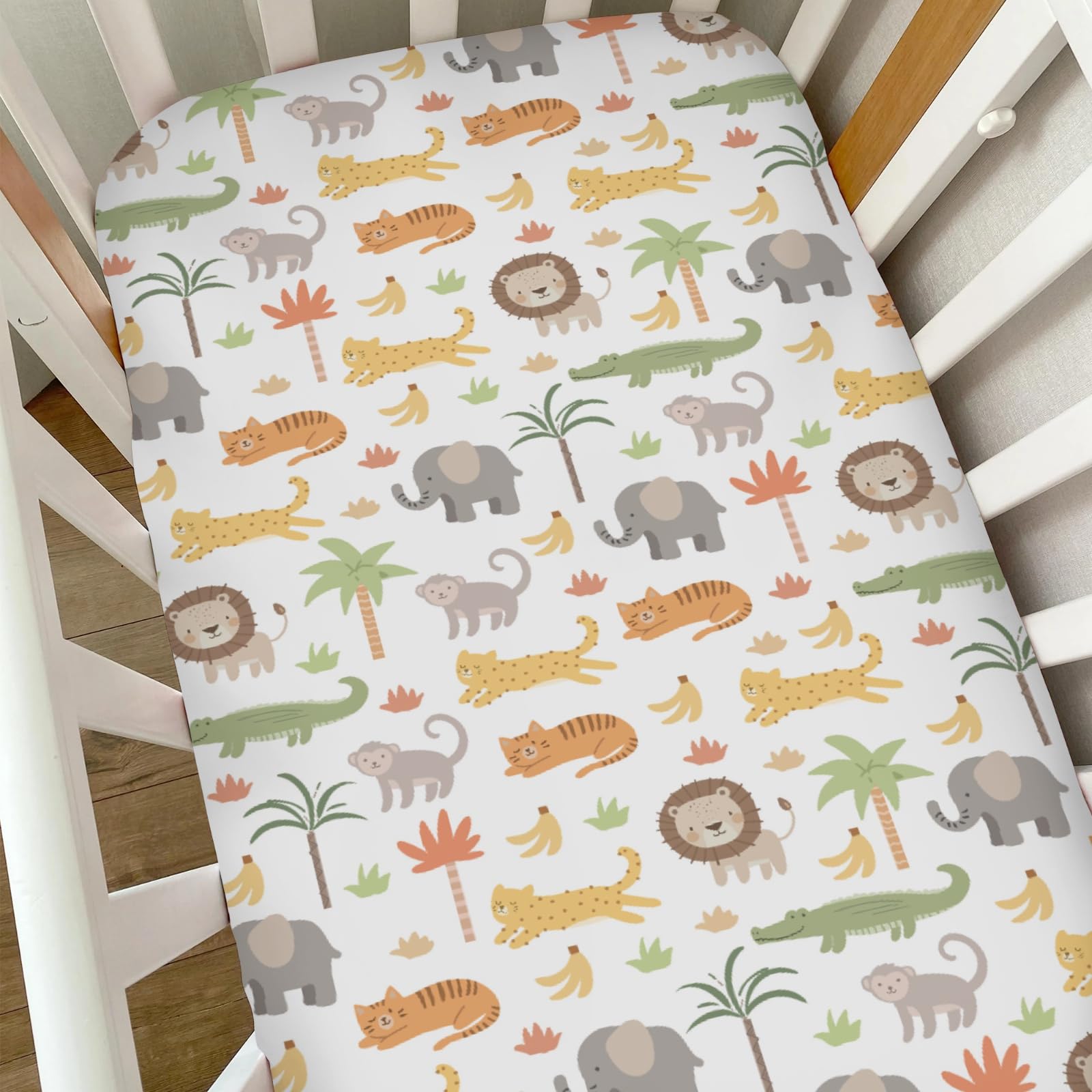 Selgkds Jungle Safari colorful prints crib sheet enhances nursery aesthetics
