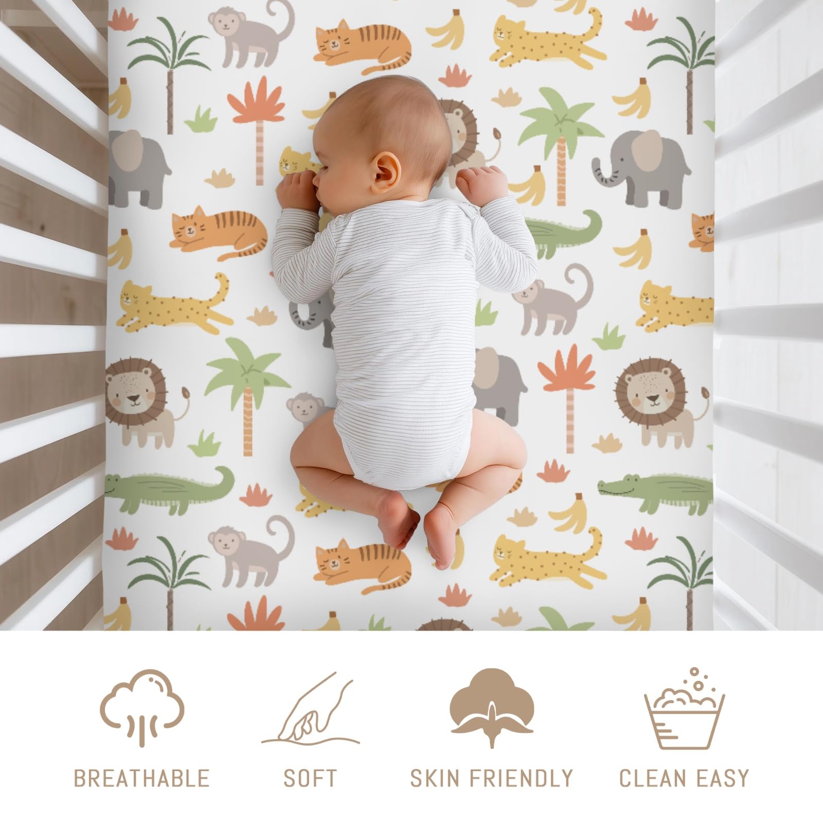 Selgkds Jungle Safari elephant crib sheet soft breathable comfort for sensitive skin