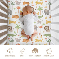Selgkds Jungle Safari elephant crib sheet soft breathable comfort for sensitive skin