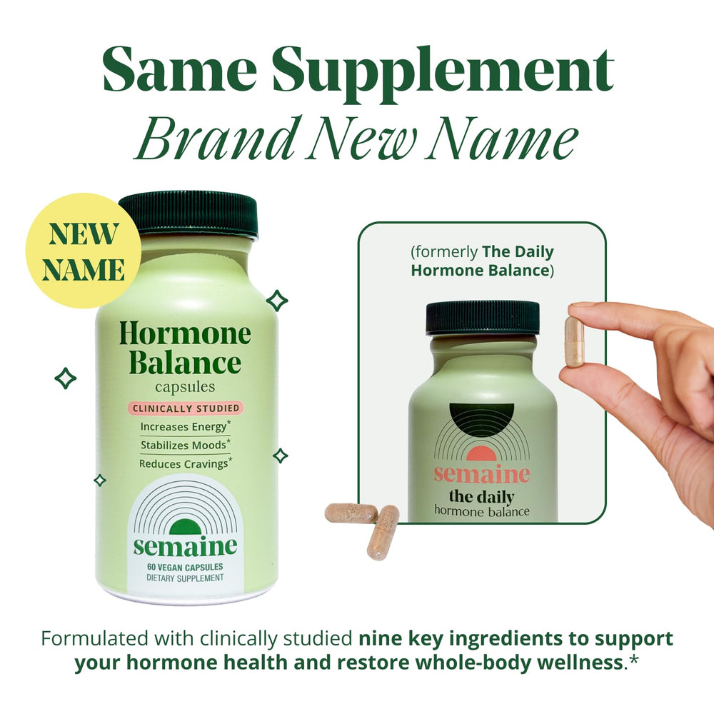 Semaine Hormone Balance capsules close-up highlighting plant-based vegan capsules