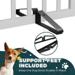 Semiocthome bamboo dog gate with adjustable width fits various openings.