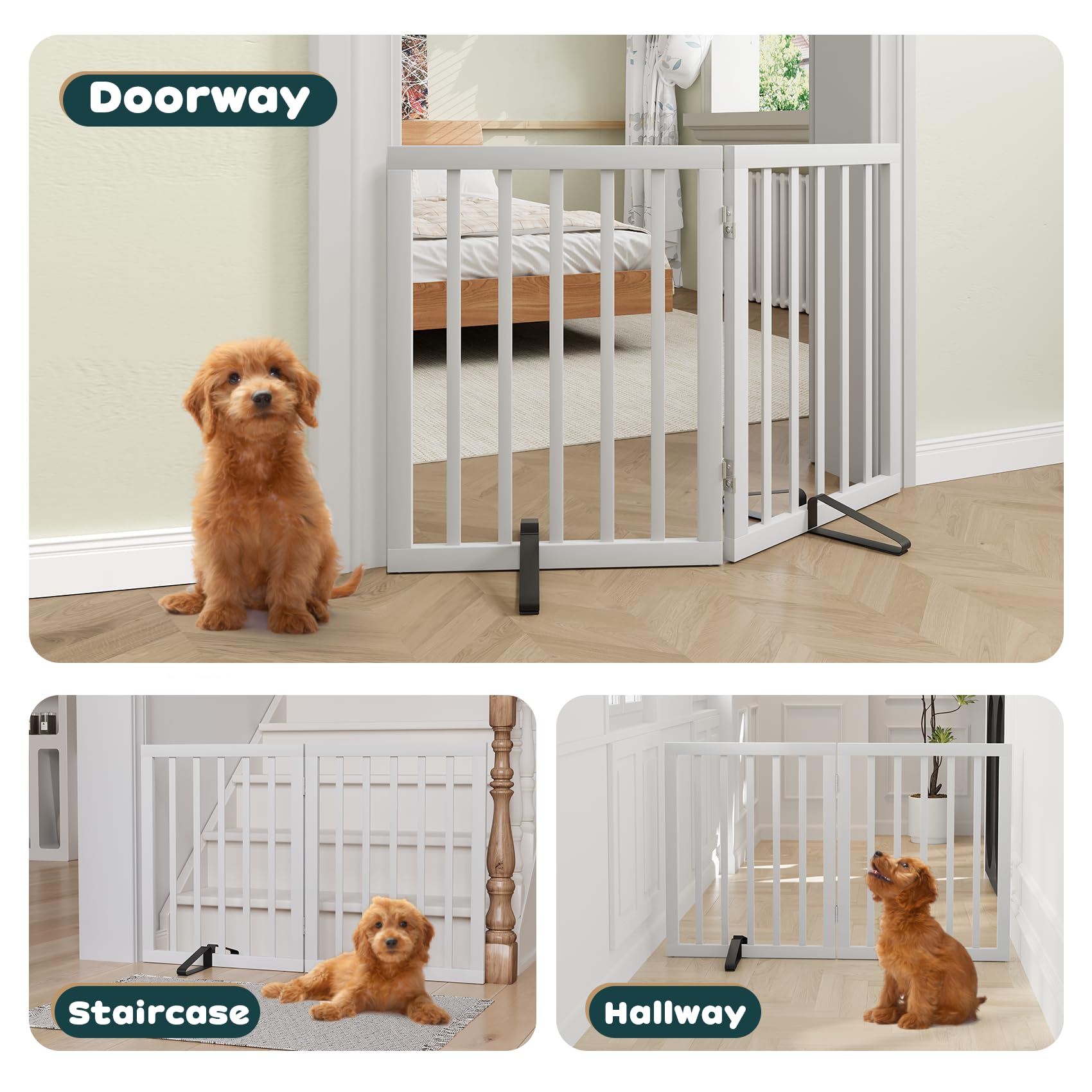 Semiocthome folding pet gate doubles as a lightweight room barrier.