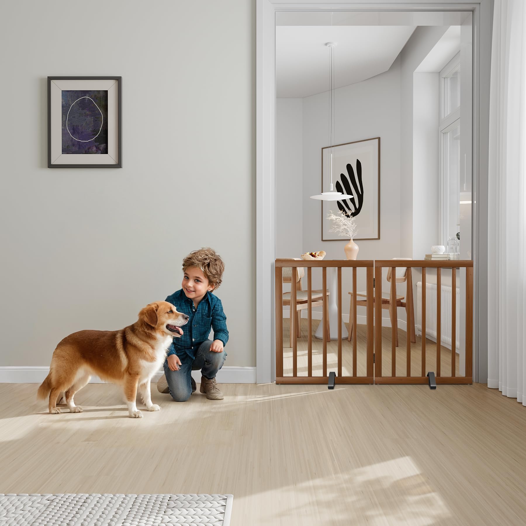 Semiocthome dog gate FSC-certified bamboo wood supports sustainable choice.
