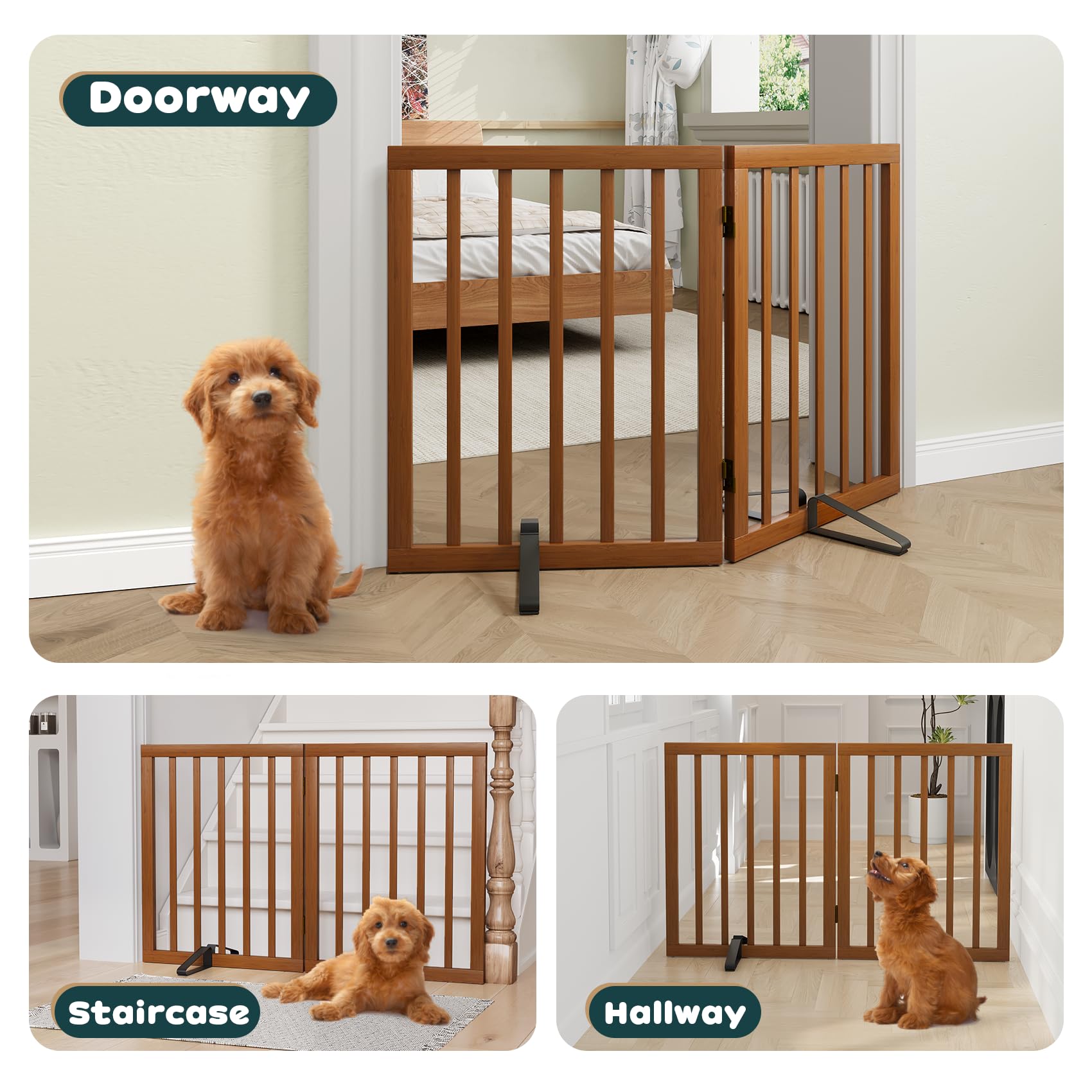 Semiocthome dog gate on stairs provides a reliable barrier on steps.