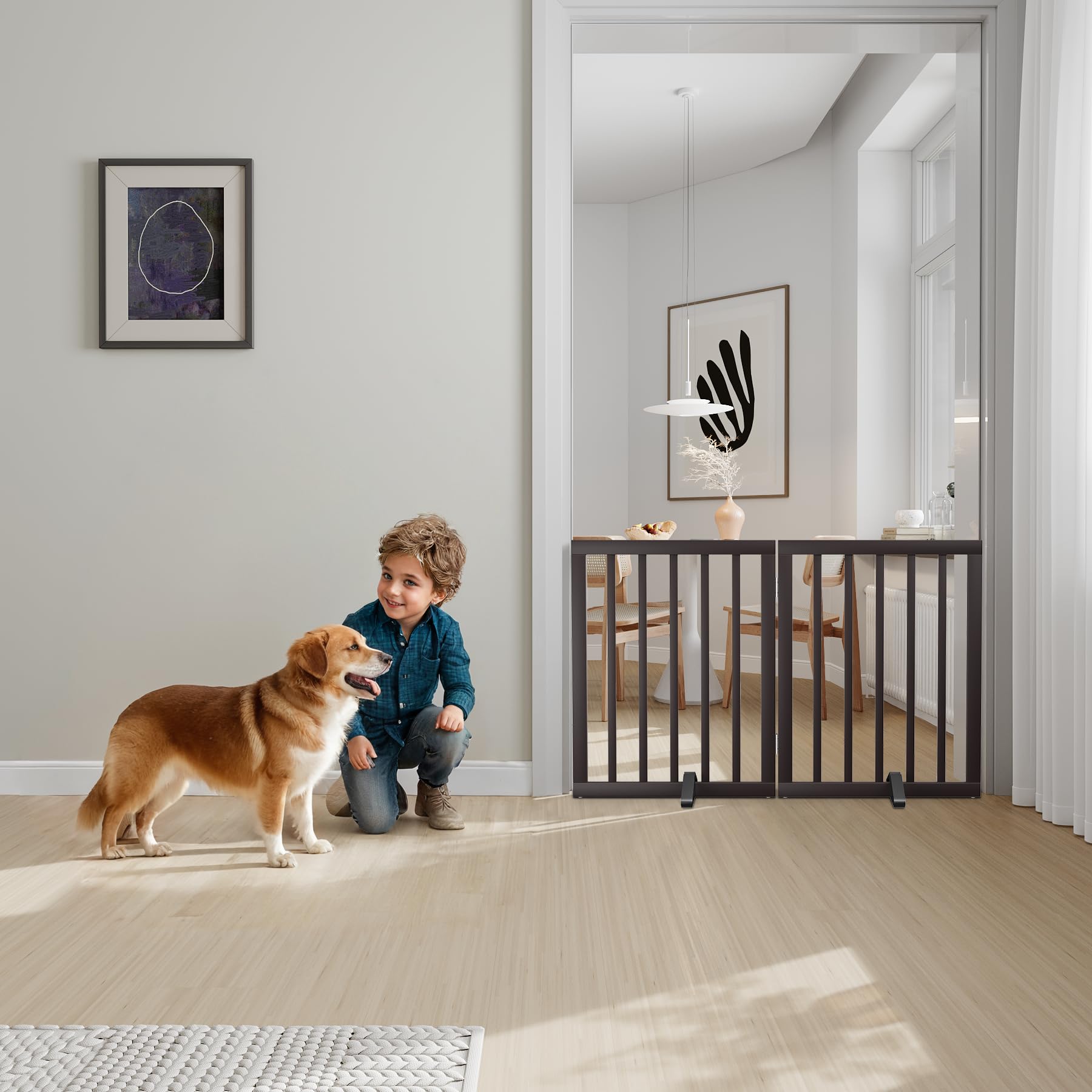 Semiocthome espresso bamboo gate, ready-to-use system with two metal stands.