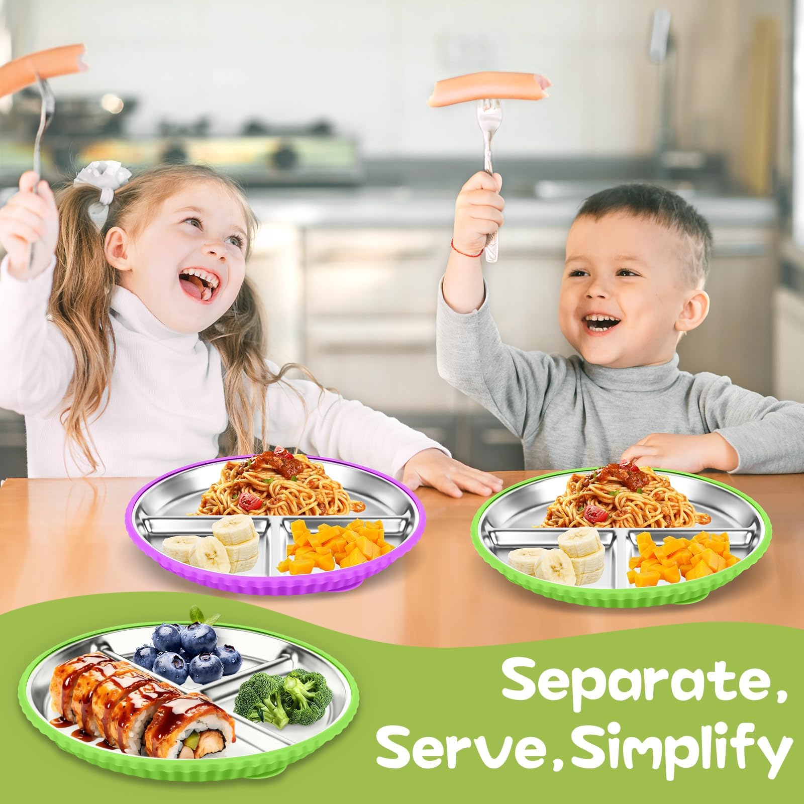 Semloo BPA-free 304 stainless steel plates for durable toddler feeding