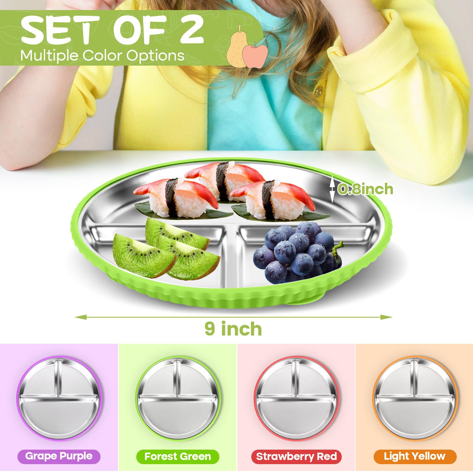 Semloo 9-inch divided plate with three zones for organized portions