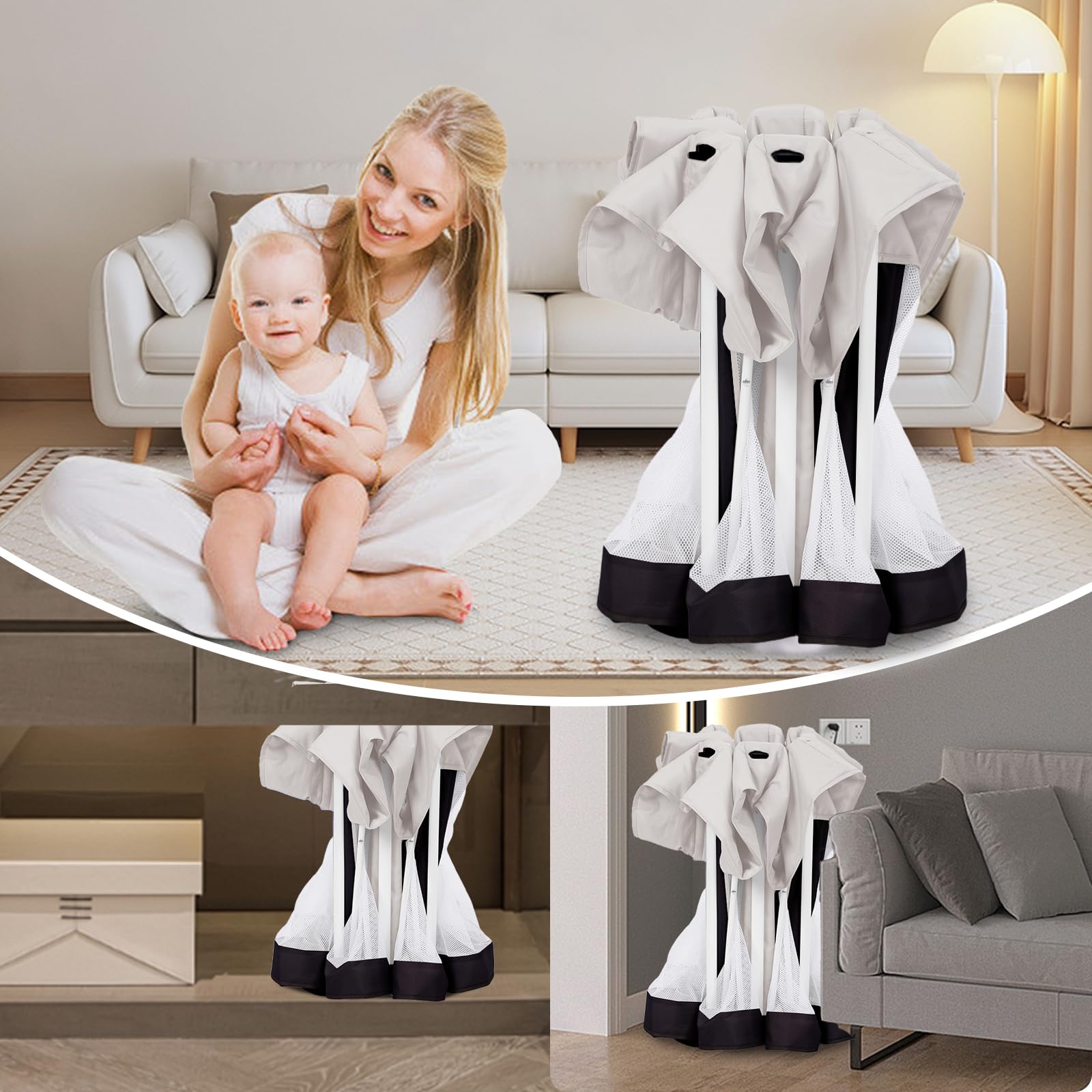 Semoprus portable playpen folding for travel and compact storage