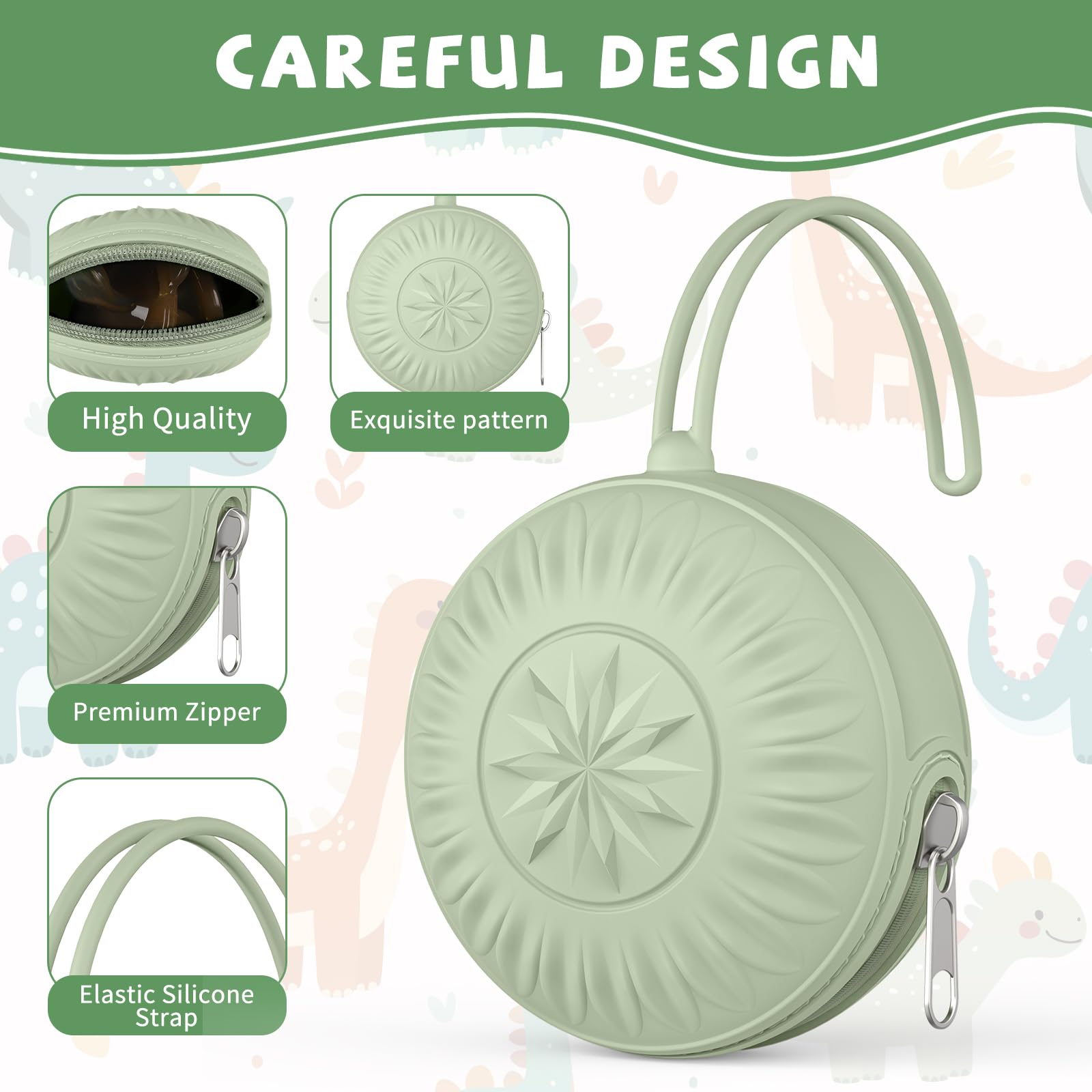 Senbowe silicone pacifier holder case 2-pack shown in a diaper bag.