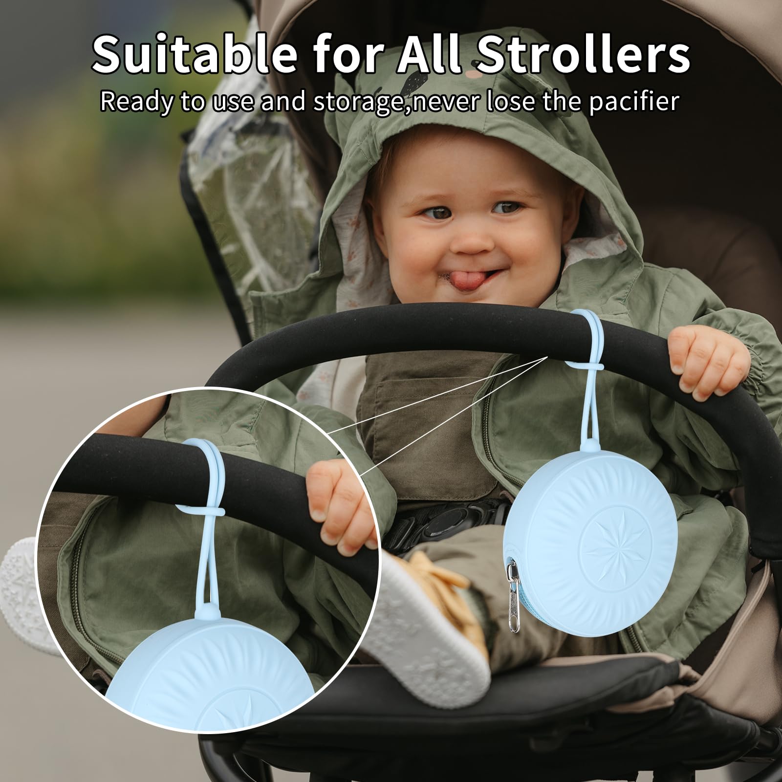 Senbowe silicone pacifier holder case fits stylishly in any diaper bag.