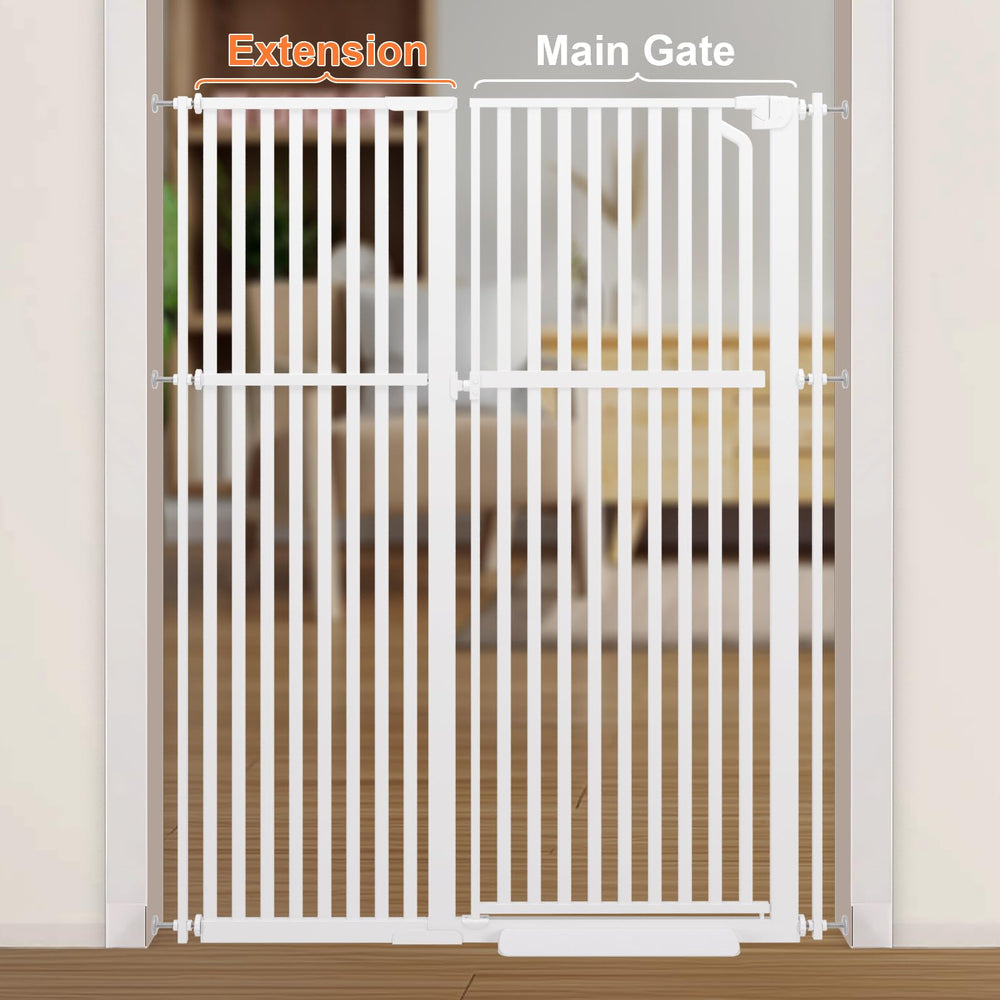 Senneny 15-74 inch extension piece white, widens a 63-inch gate for larger openings.