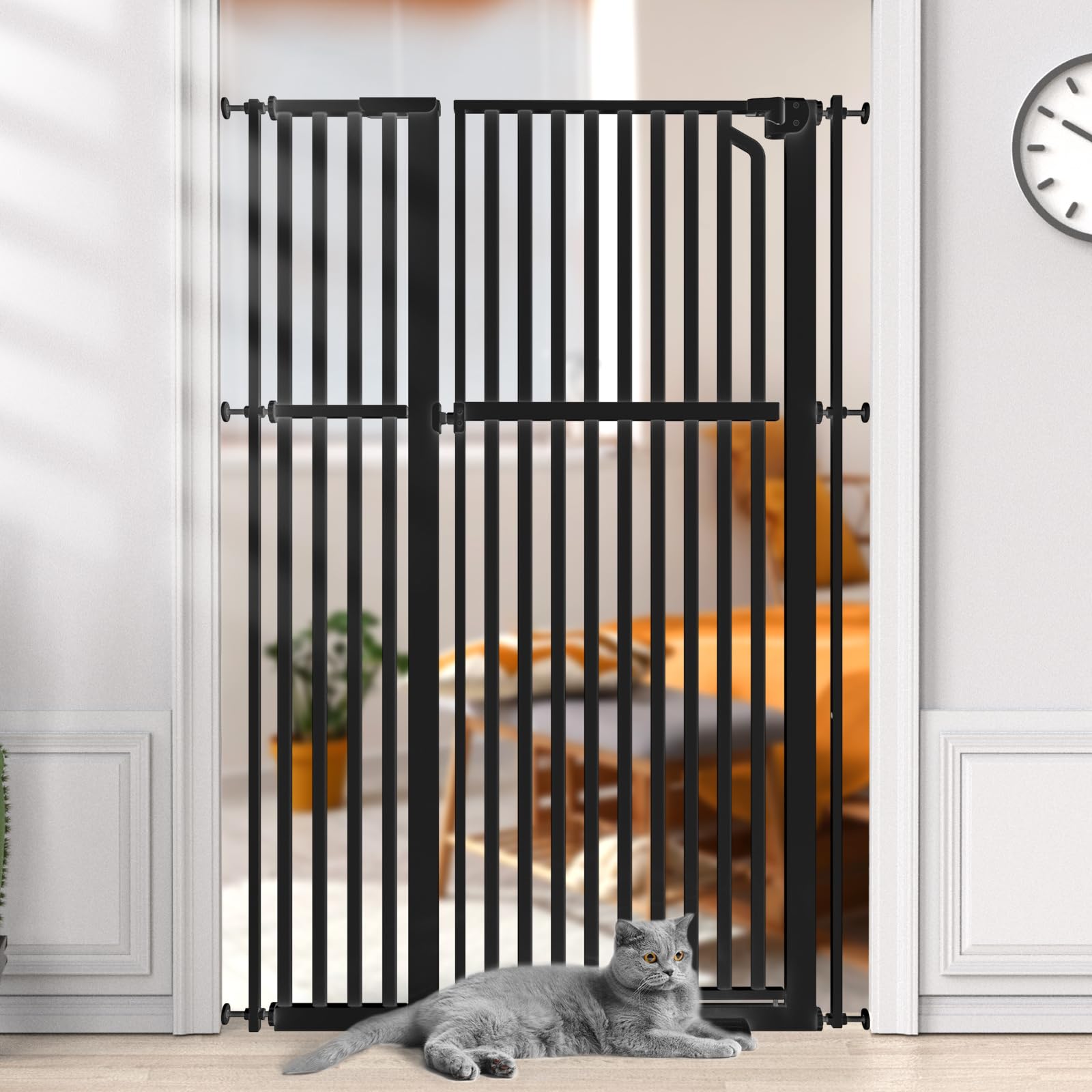 Senneny black metal pet gate blends with modern interiors