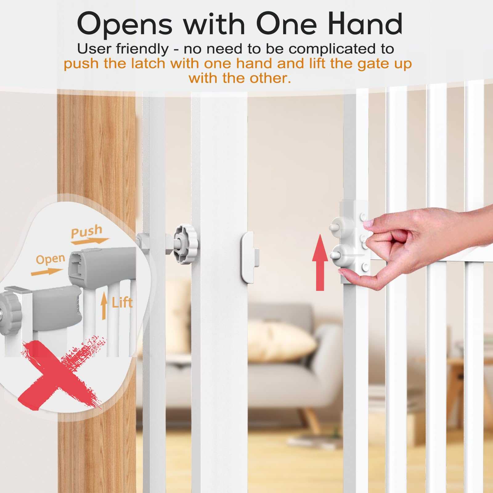 Senneny one-hand-open gate design for easy access without wrestling with the latch