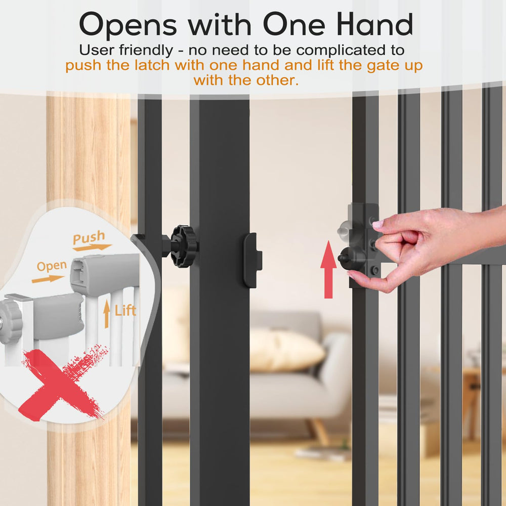 Senneny one-hand open gate demonstrated for cat resistance