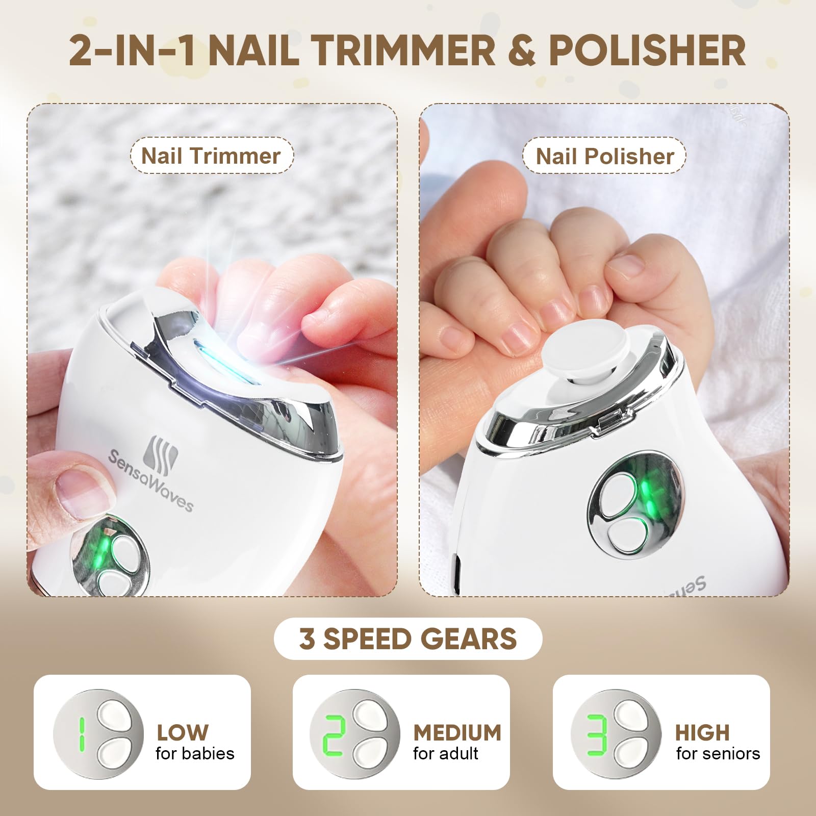 Sensawaves rechargeable USB design lets you trim nails anywhere.