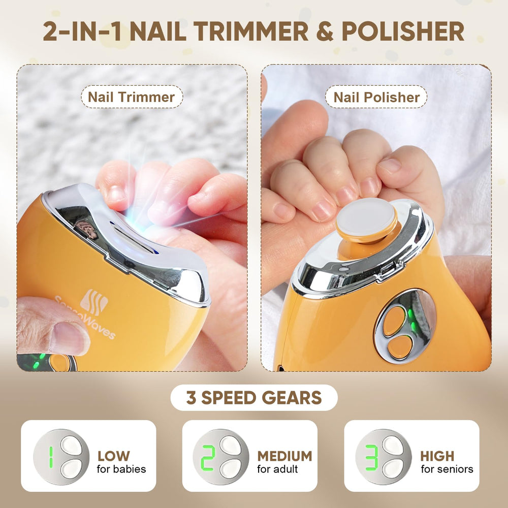 Sensawaves nail trimmer with built-in debris organizer to keep surfaces clean.