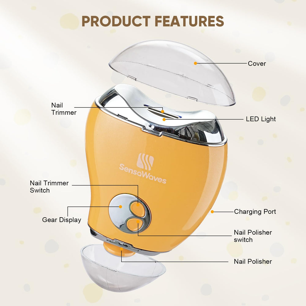 Sensawaves rechargeable nail clipper in a compact, travel-friendly design.