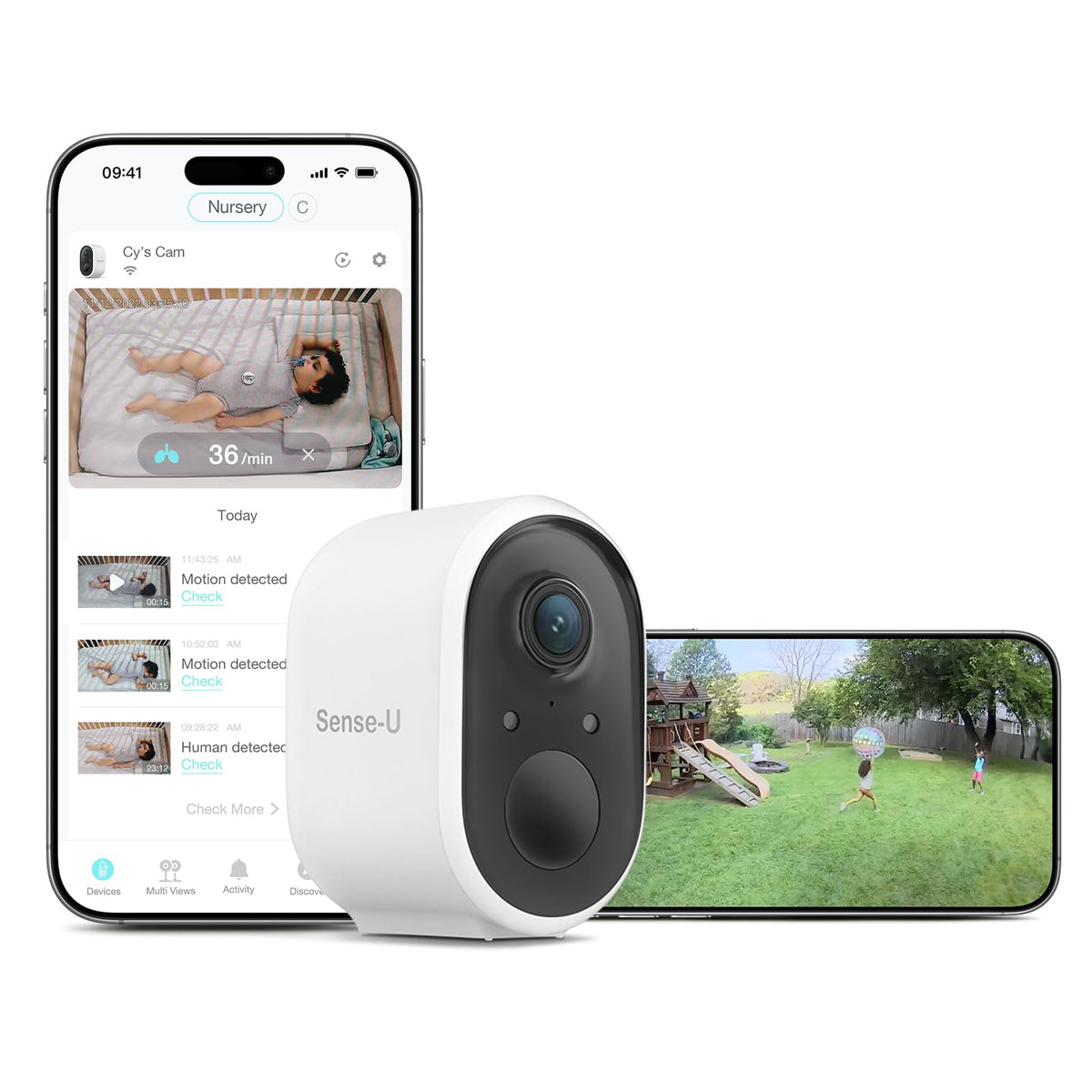 Sense-U battery baby monitor outdoor view with secure connection for peace of mind