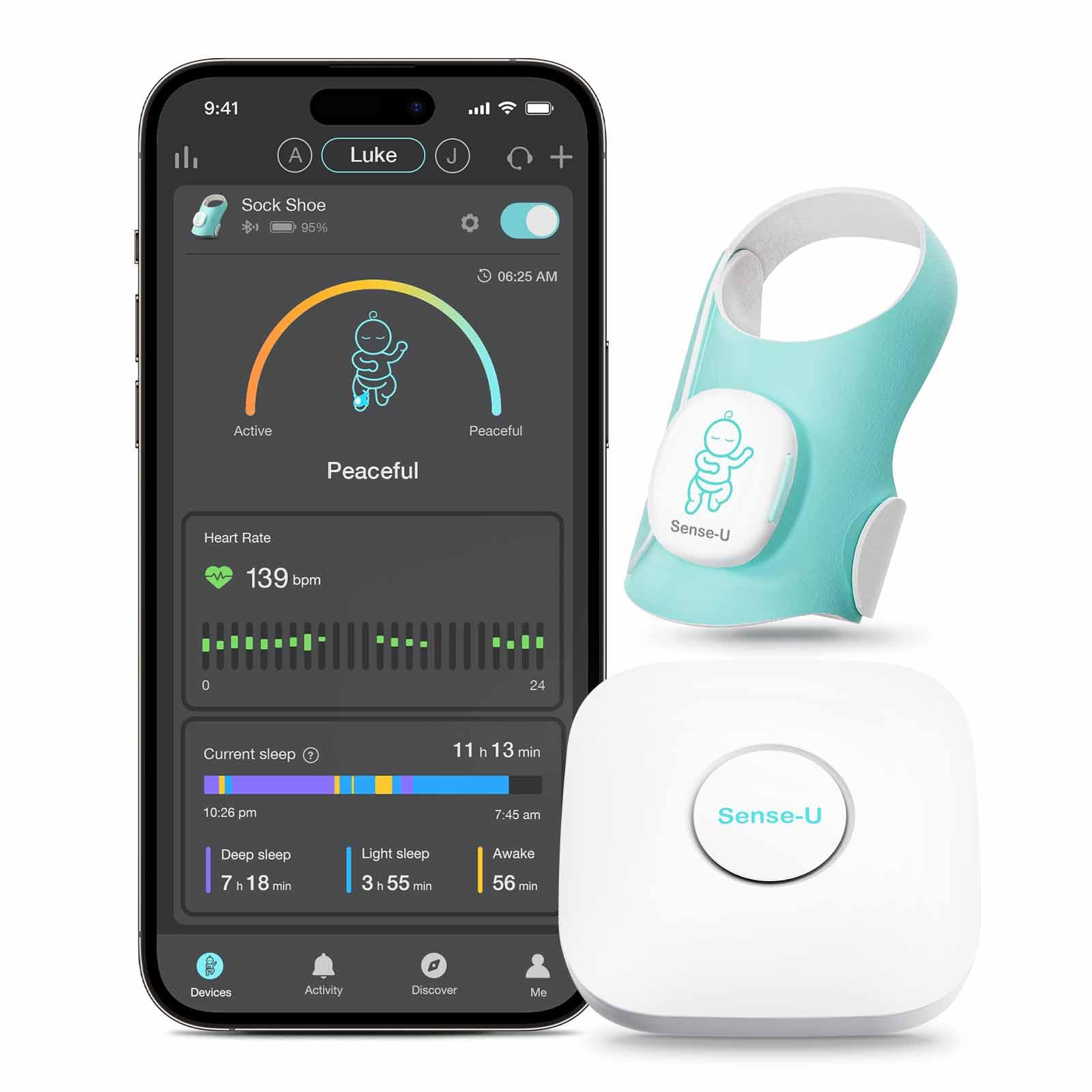 Sense-U Smart Sock Shoe monitor tracks baby's heart rate for sleep checks.
