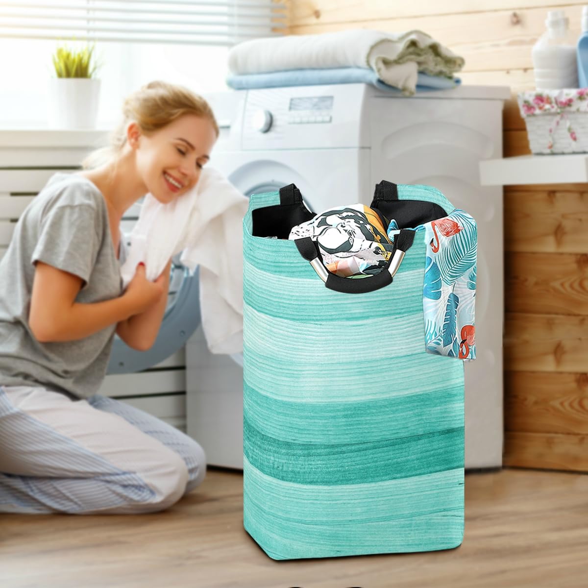 Senya nursery organization bin keeps toys and books tidy.
