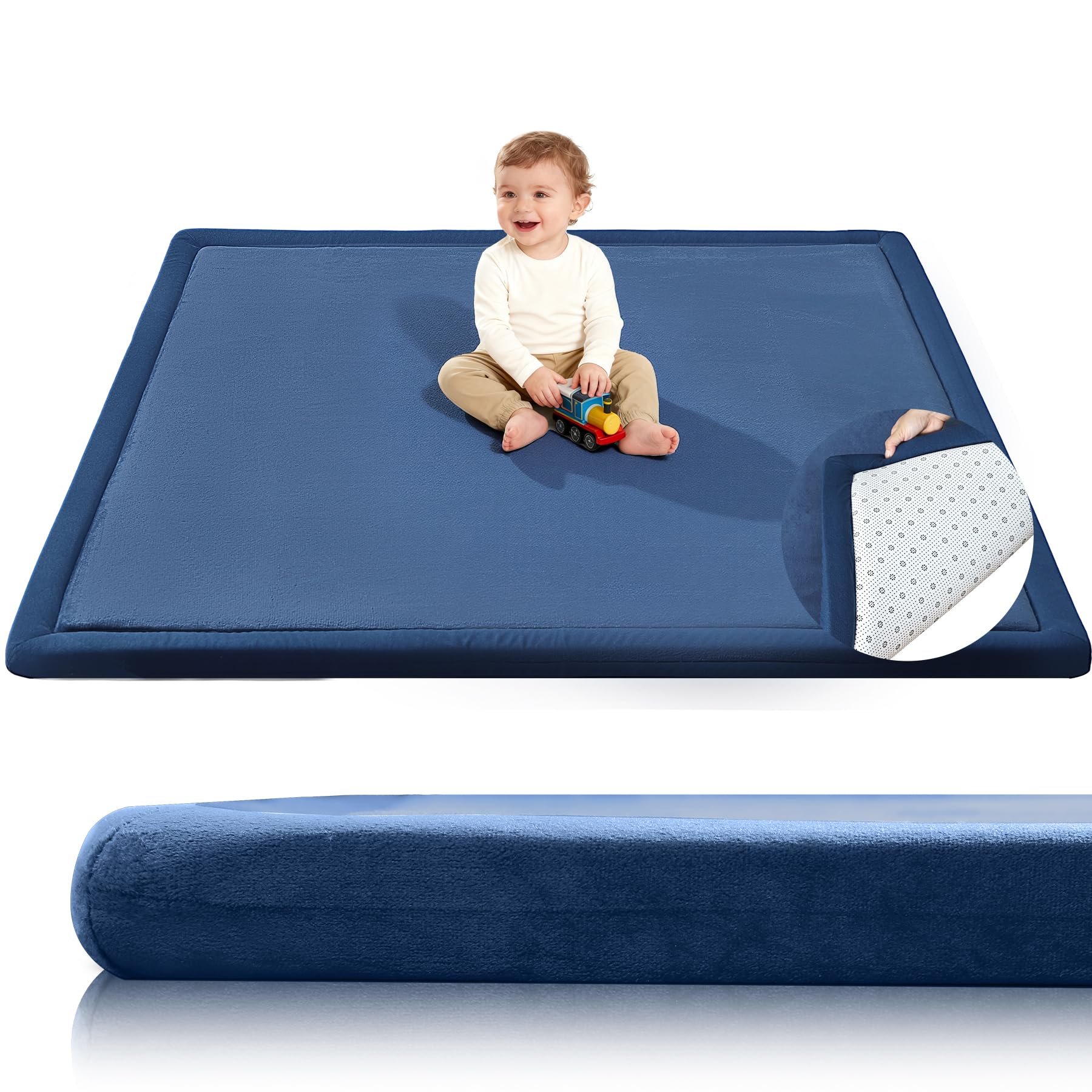 SEPARO baby play mat in navy provides a 50x50 floor surface for safe baby play