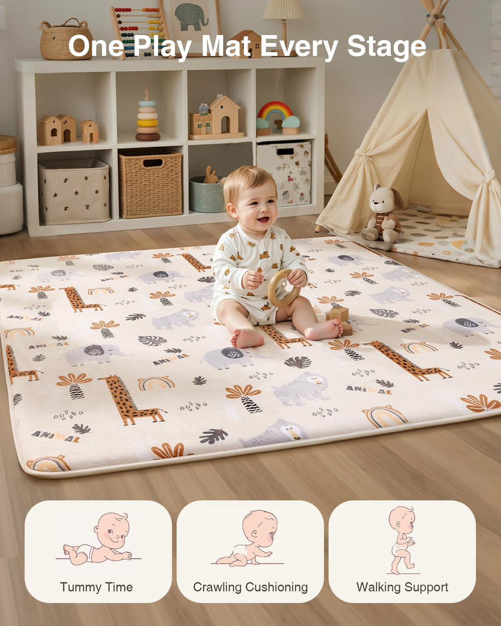 SEPARO baby play mat coral velvet surface with playful patterns invites exploration.