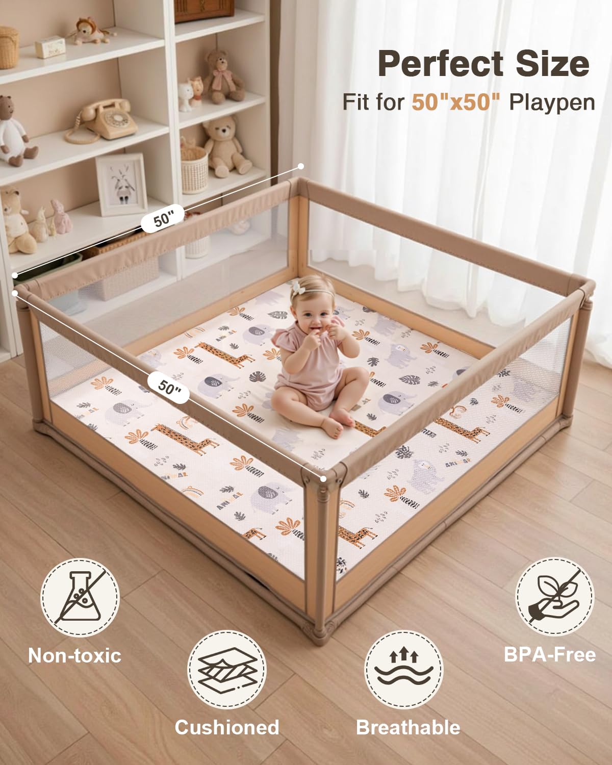 SEPARO play mat includes elastic straps for easy storage and transport.