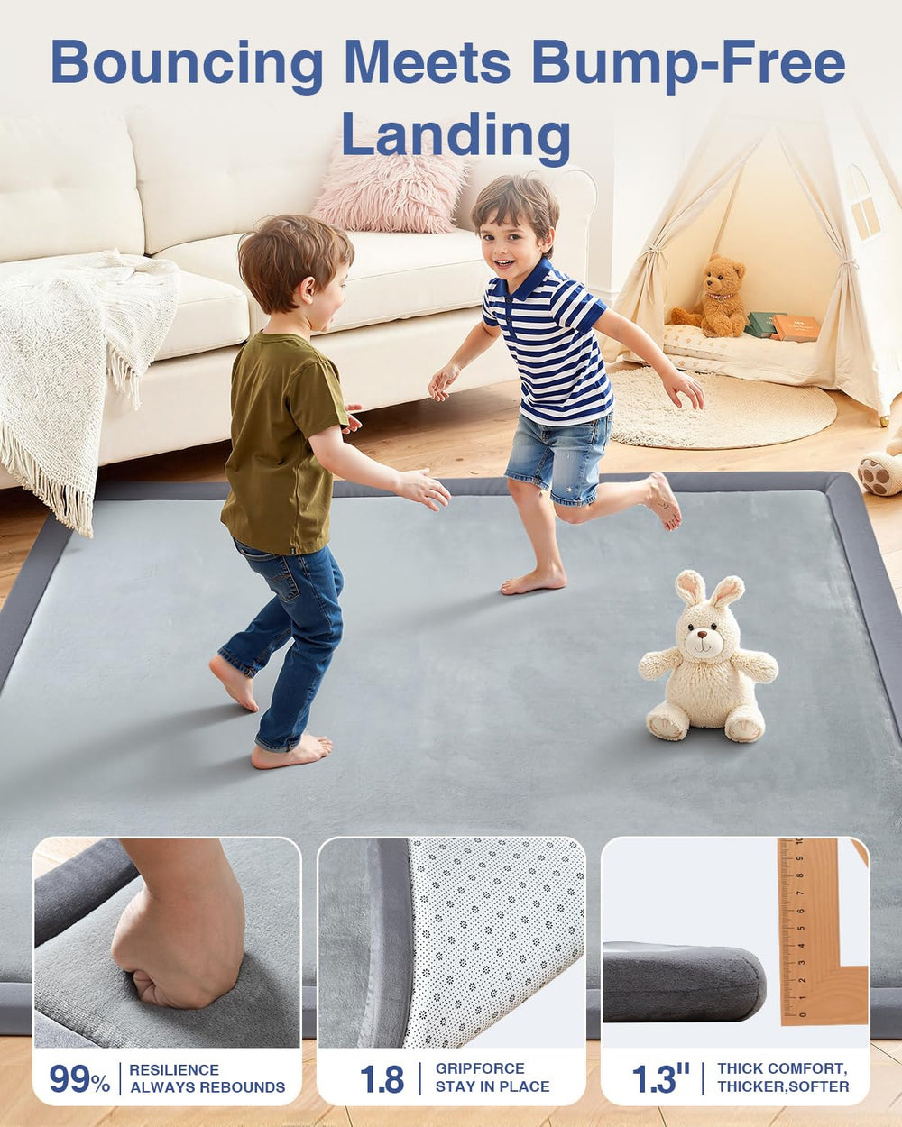 SEPARO baby play mat 1.3-inch thick foam cushions early crawls.