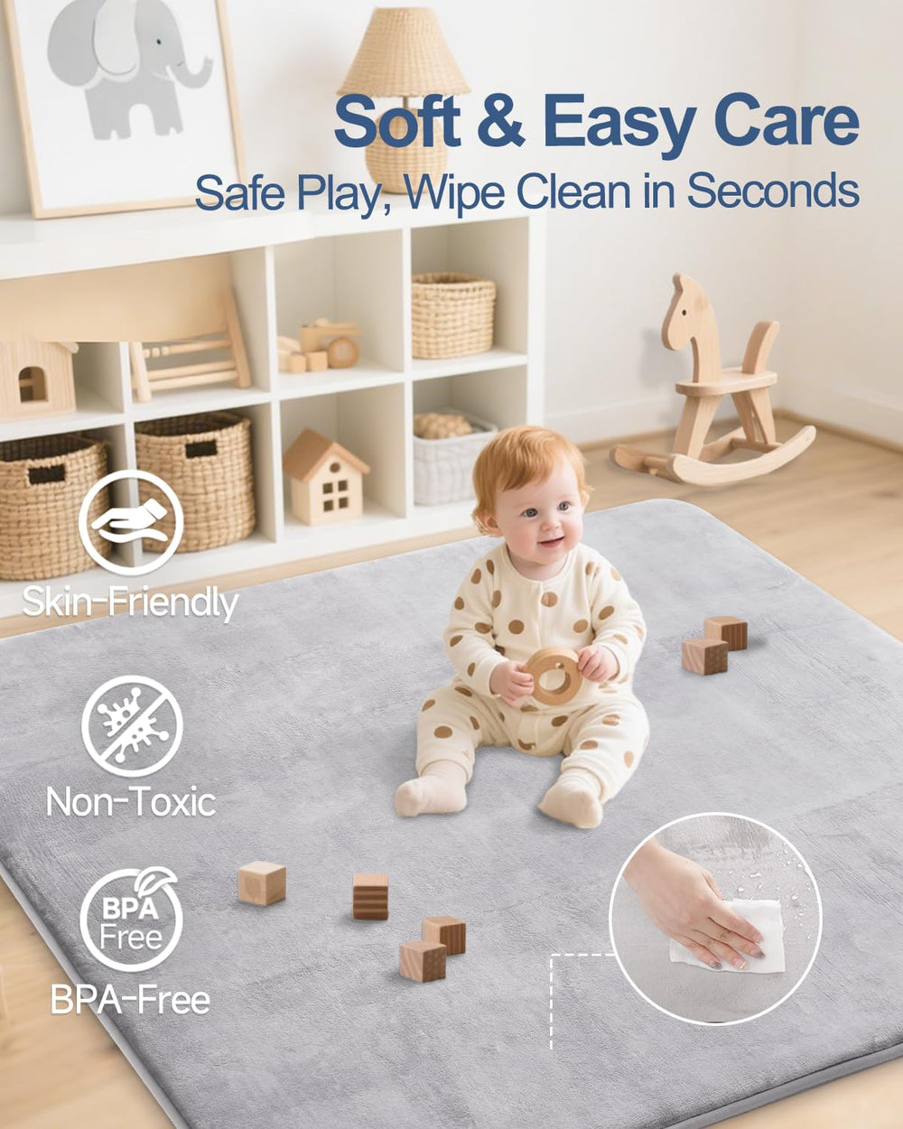 SEPARO soft flannel surface provides a gentle touch during baby playtime