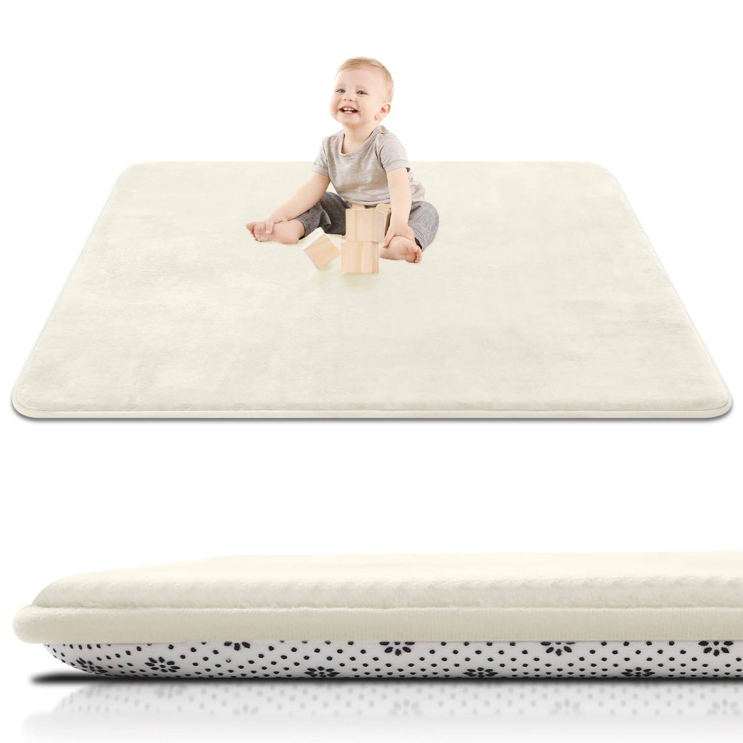 SEPARO thick baby play mat on floor offers roomy 50x50 play space.