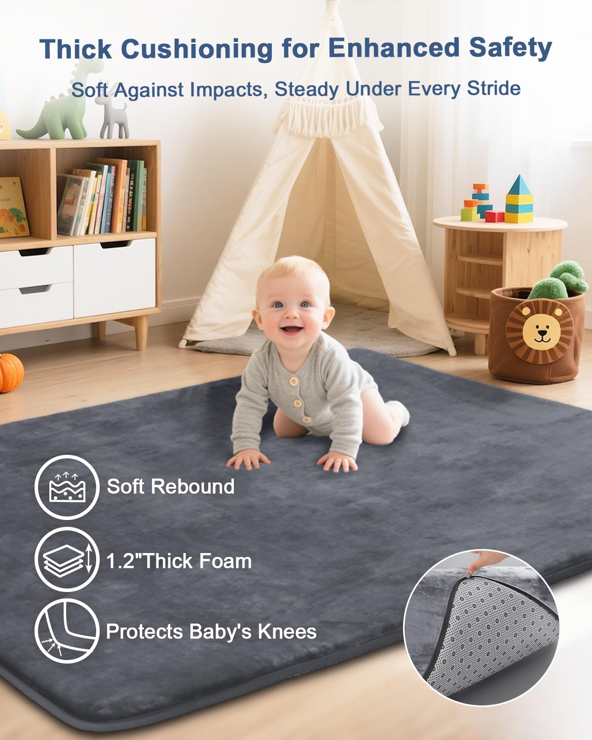 SEPARO ultra-soft flannel surface enhances baby comfort during floor play.