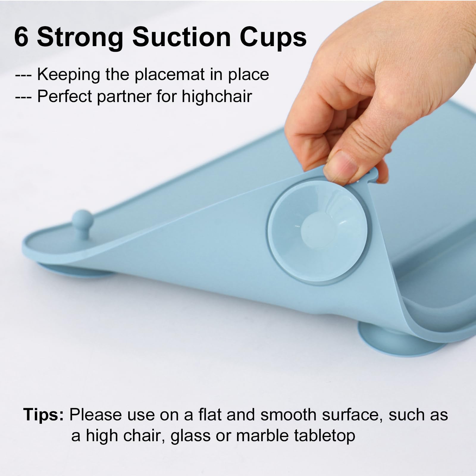 Seposeve placemat stretch straps securing toys and pacifiers during dining