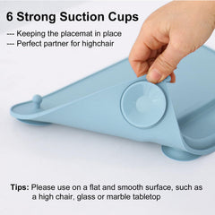 Seposeve placemat stretch straps securing toys and pacifiers during dining