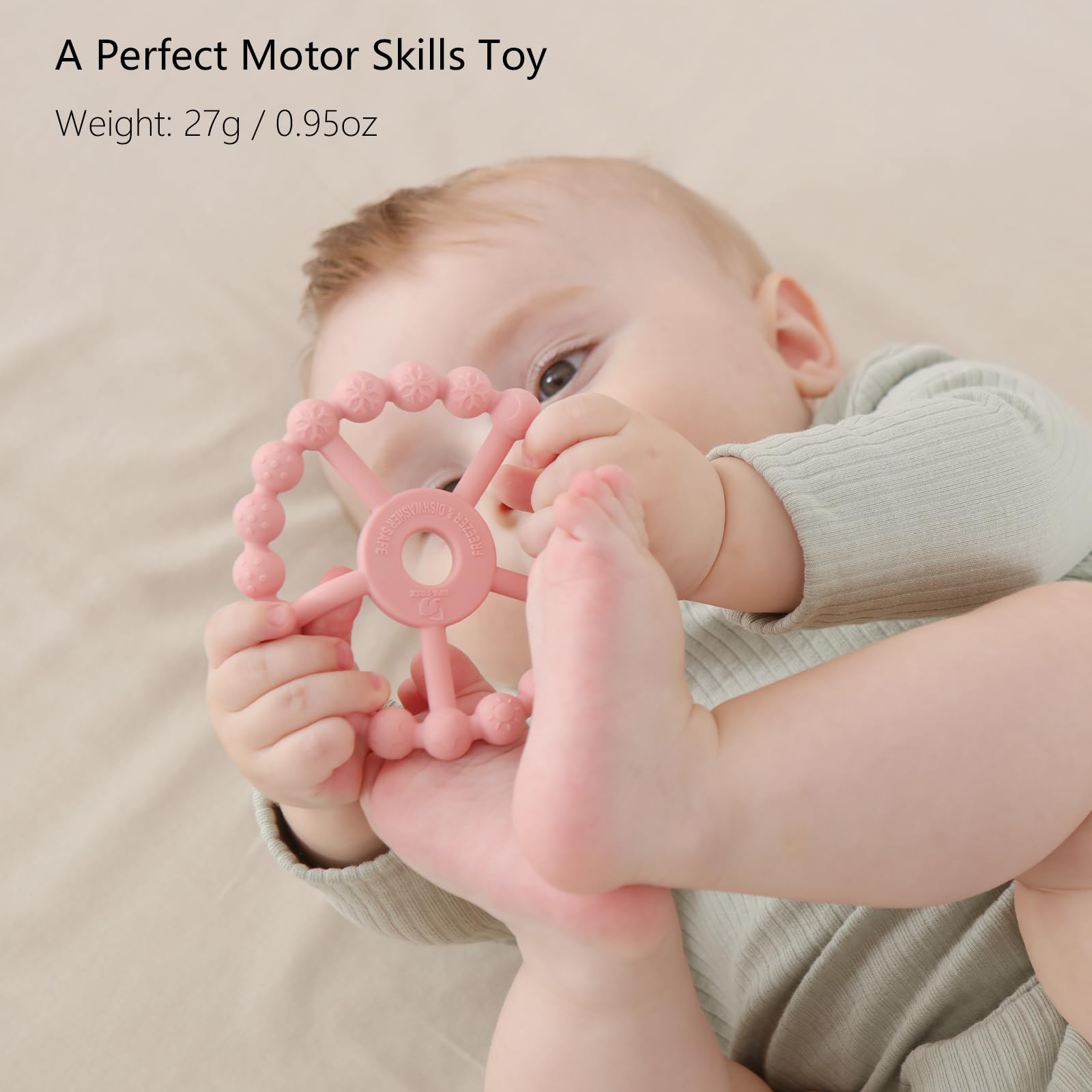 Seposeve ring teether dot texture adds varied sensations for baby soothing.
